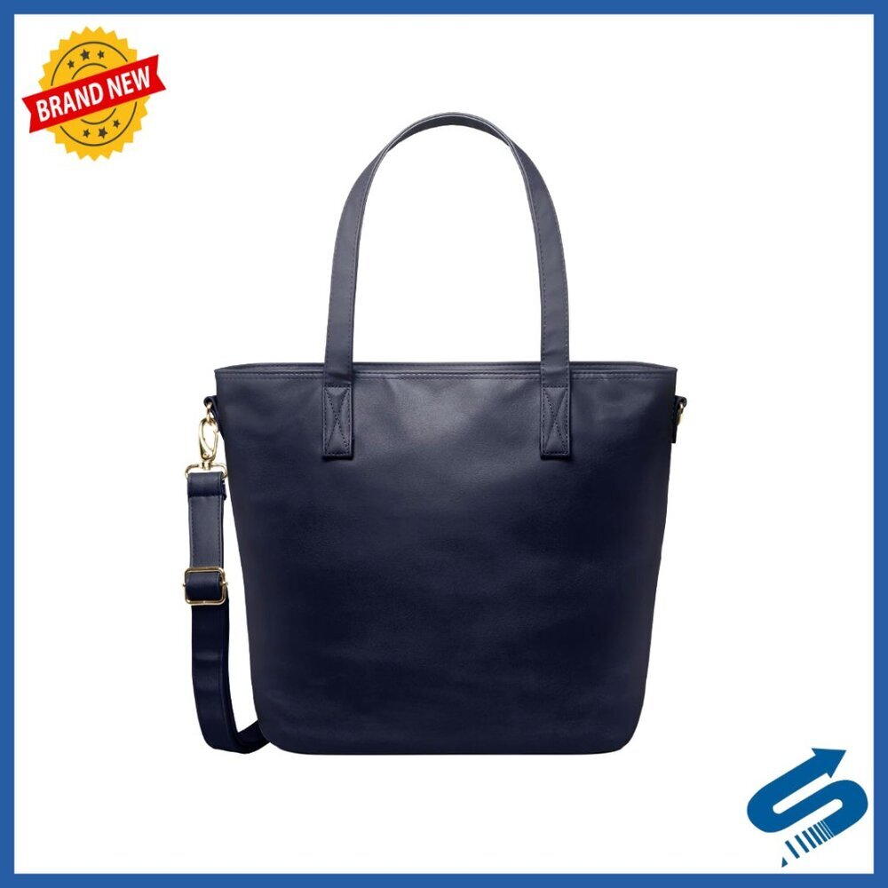Medium Vegan Leather Tote Bag with Laptop Sleeve & Compartments